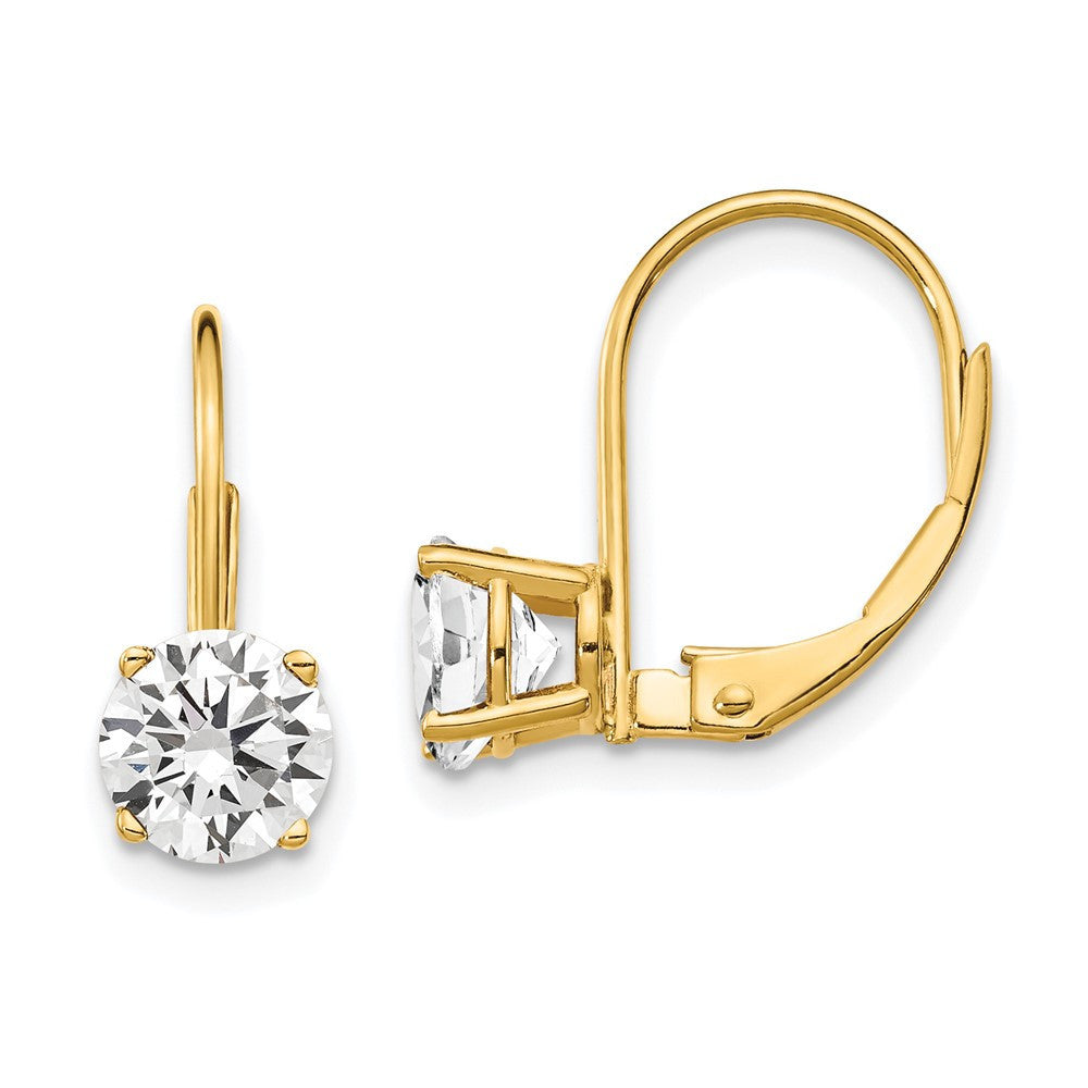 14k Yellow Gold 6mm Cubic Zirconia Leverback Drop & Dangle Earrings