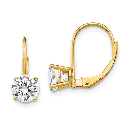 14k Yellow Gold 6mm Cubic Zirconia Leverback Drop & Dangle Earrings