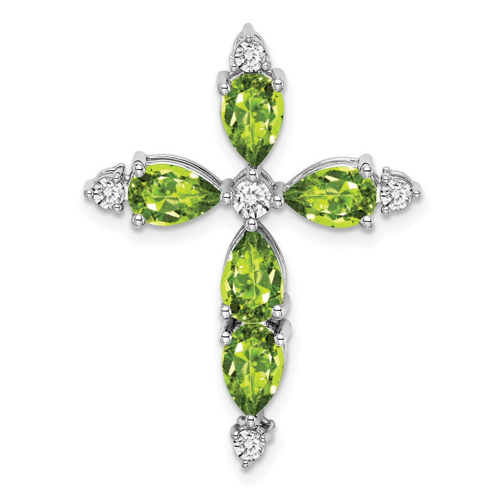 14k White Gold Peridot and Diamond Cross Chain Slide Pendant