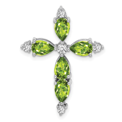 14k White Gold Peridot and Diamond Cross Chain Slide Pendant
