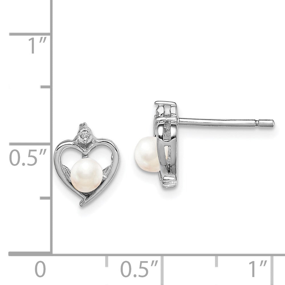 Sterling Silver Rhodium-plated FW Cultured Pearl & Diam. Button Stud Earrings