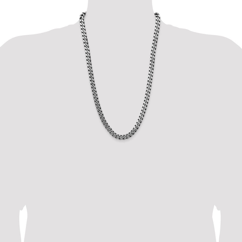 Sterling Silver Antiqued 8.3mm Curb Chain Necklace 26"
