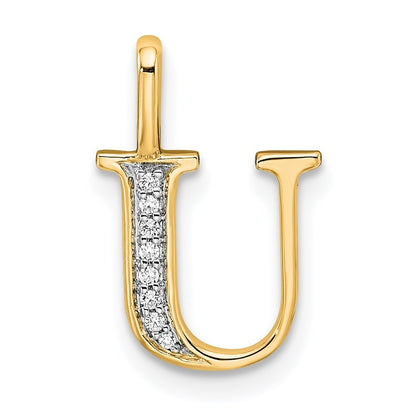 14k Yellow Gold Diamond Letter U Initial Pendant