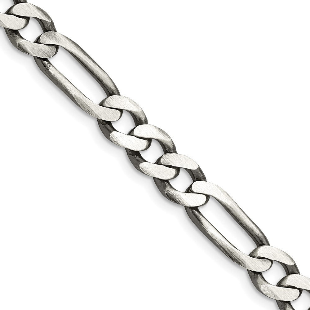 Sterling Silver Antiqued 7.5mm Figaro Chain Necklace 22"