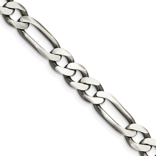 Sterling Silver Antiqued 7.5mm Figaro Chain Necklace 22"