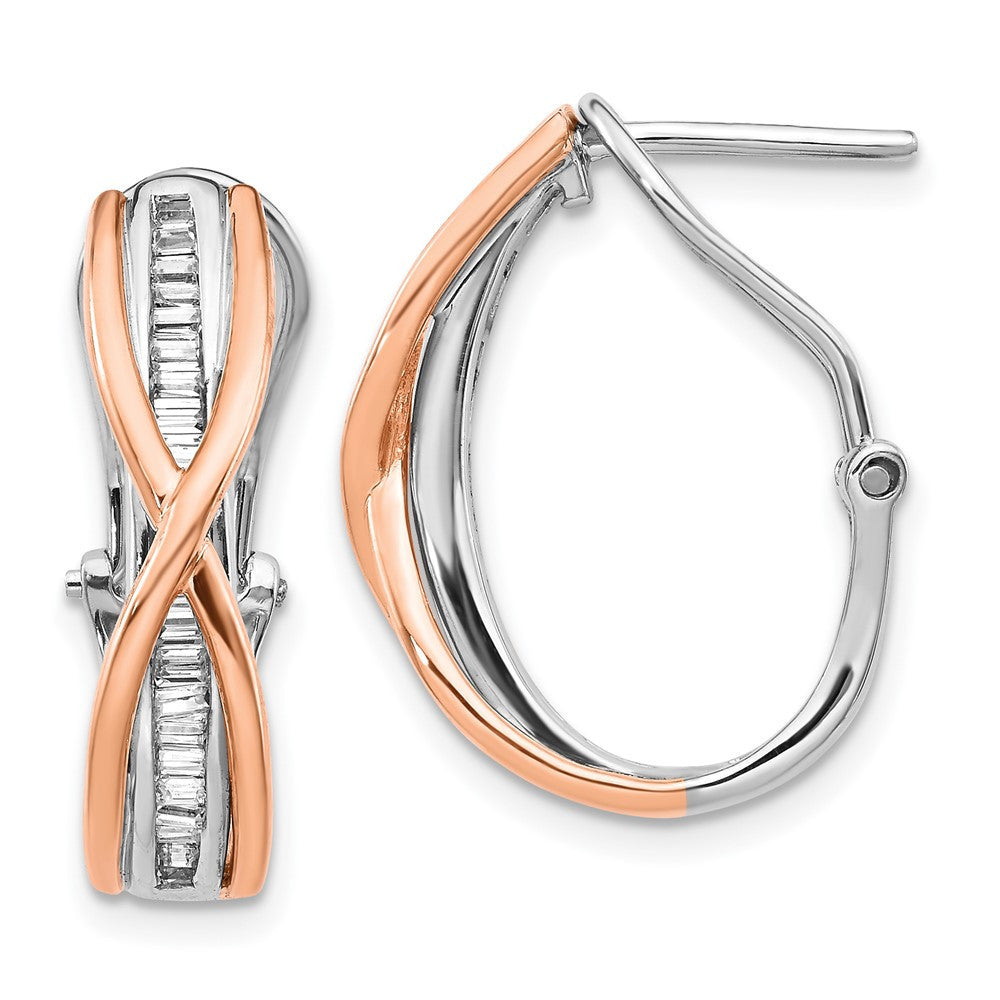 14k Rose and White Gold Diamond Fancy Hoop Earrings
