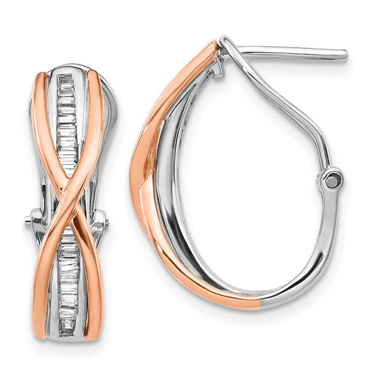14k Rose and White Gold Diamond Fancy Hoop Earrings