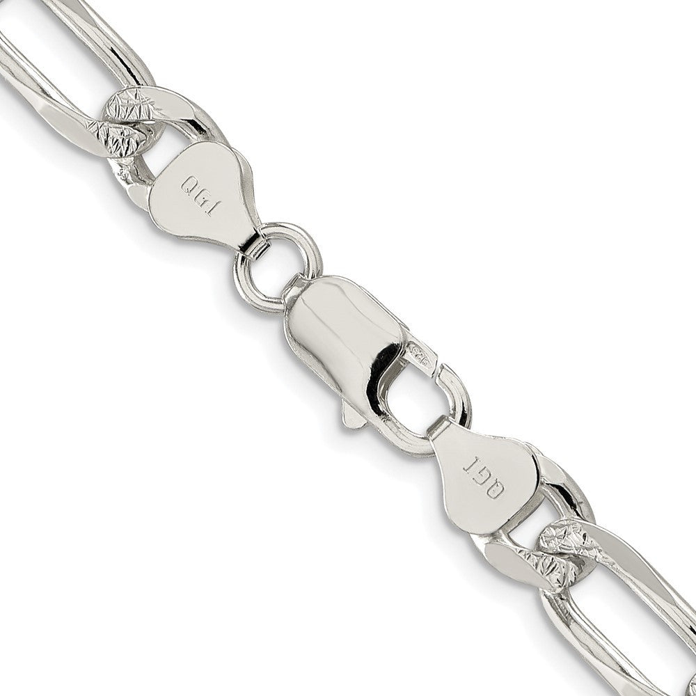 Sterling Silver Rhodium-plated 8mm Pav� Flat Figaro Chain Necklace 30"