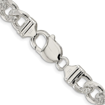 Sterling Silver Rhodium-plated 9.5mm Pav� Flat Figaro Chain Necklace 24"