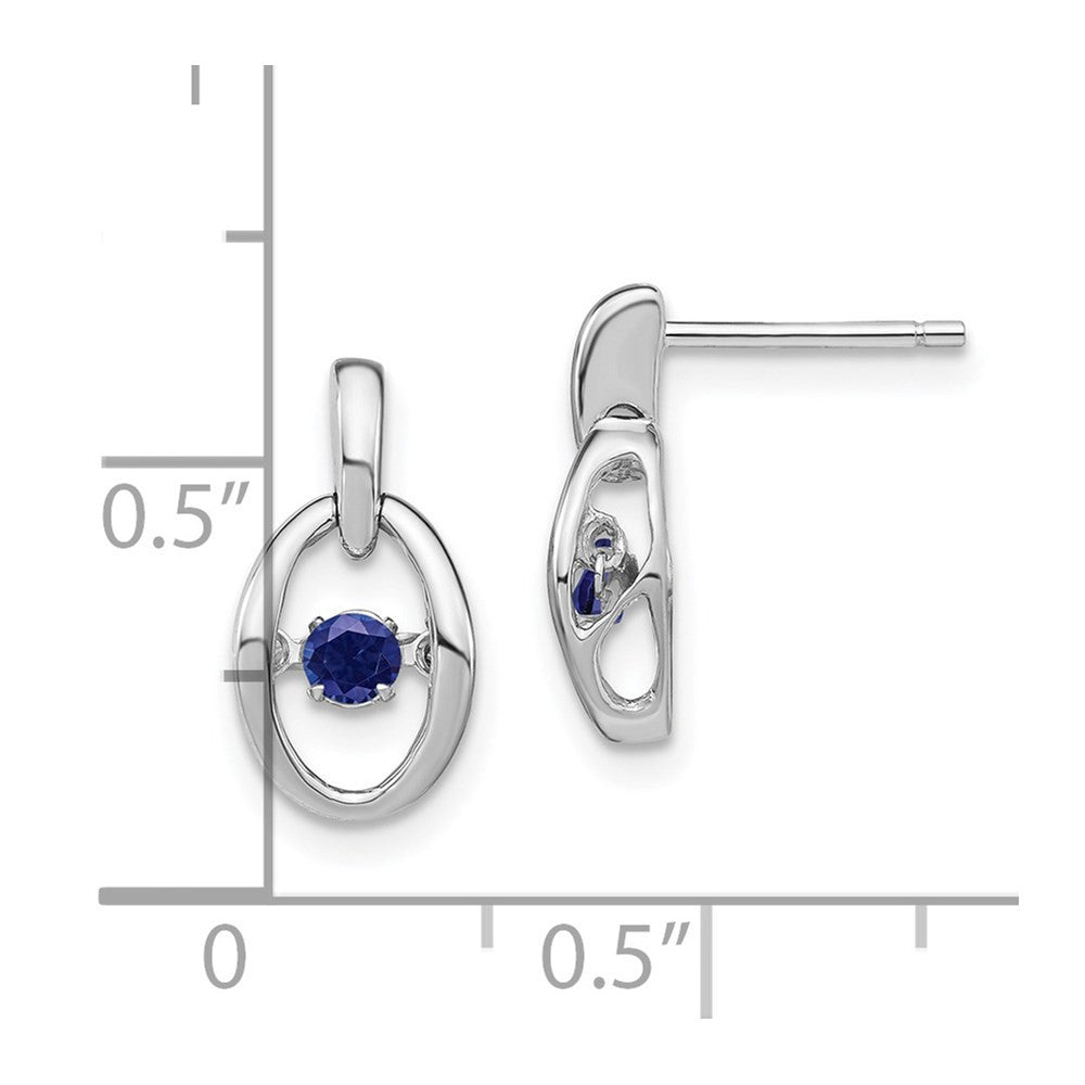 Sterling Silver Rhodium Created Blue Sapphire Birthstone Vibrant Dangle Earrings