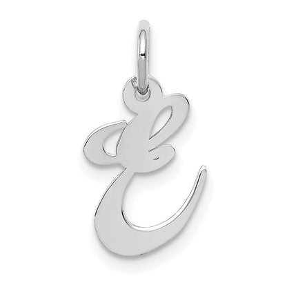 14k White Gold Small Fancy Script Letter E Initial Charm Pendant