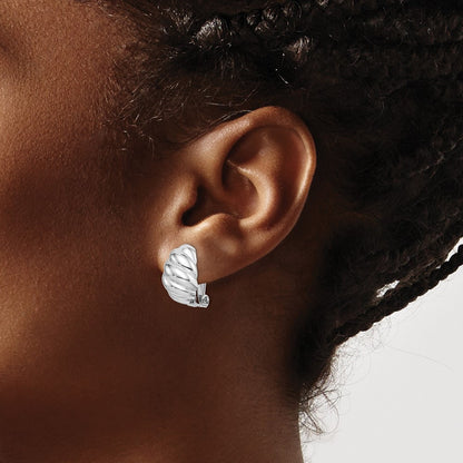 Sterling Silver RH-plated Polished Non-Pierced Scalloped Oval Stud Earrings