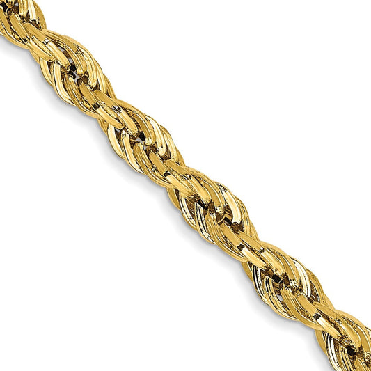 14k Yellow Gold 3mm Semi Solid Rope with Lobster Clasp Chain Necklace 28"