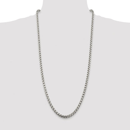 Sterling Silver Rhodium-plated 5.2mm Round Box Chain Necklace 30"