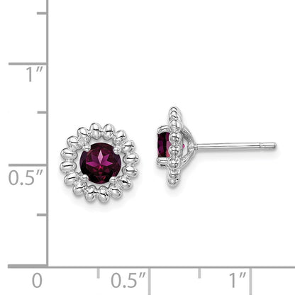Sterling Silver Rhod-plat Rhodolite Garnet Button Stud Earrings