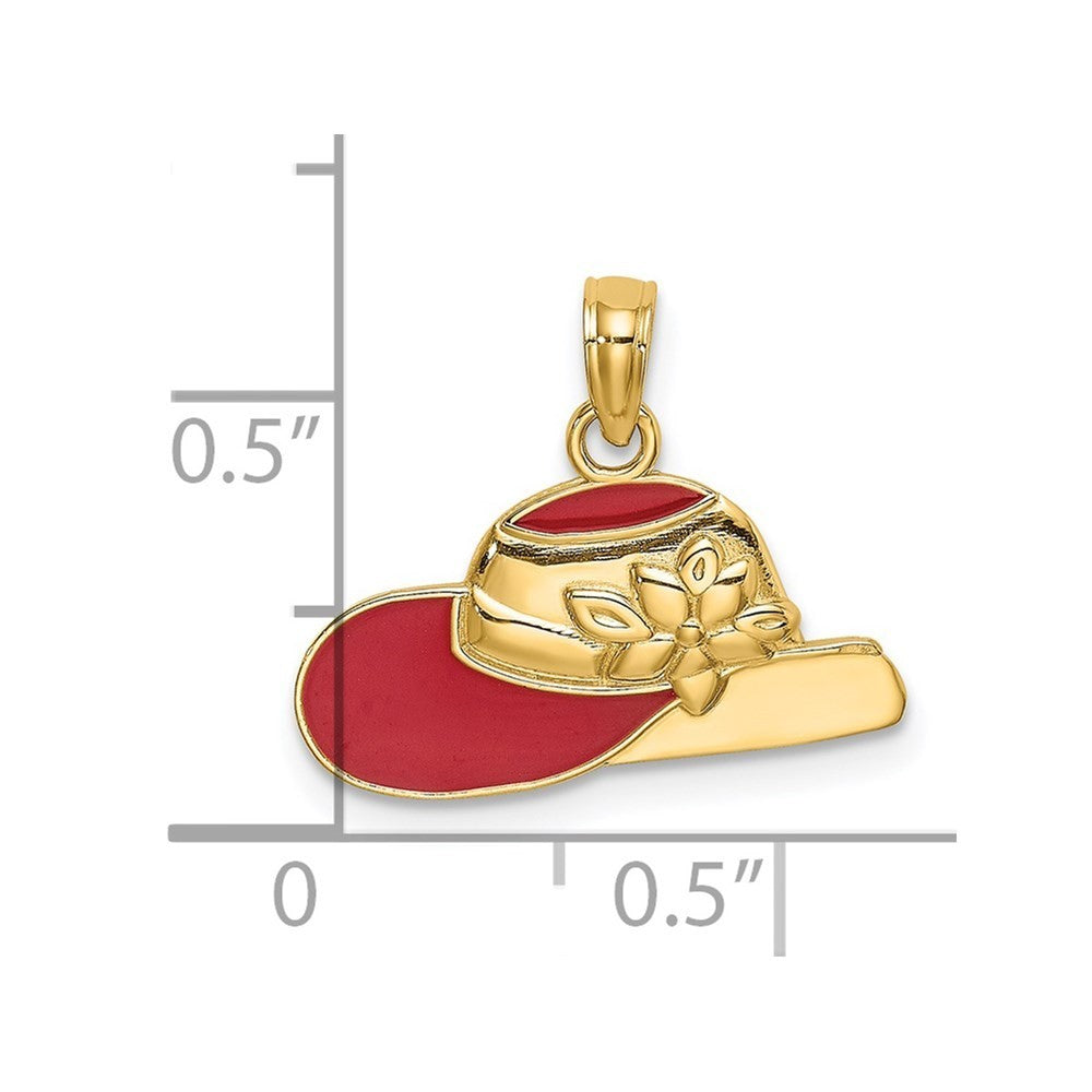 14k Yellow Gold Polished 2-D Red Enamel Hat Charm Pendant