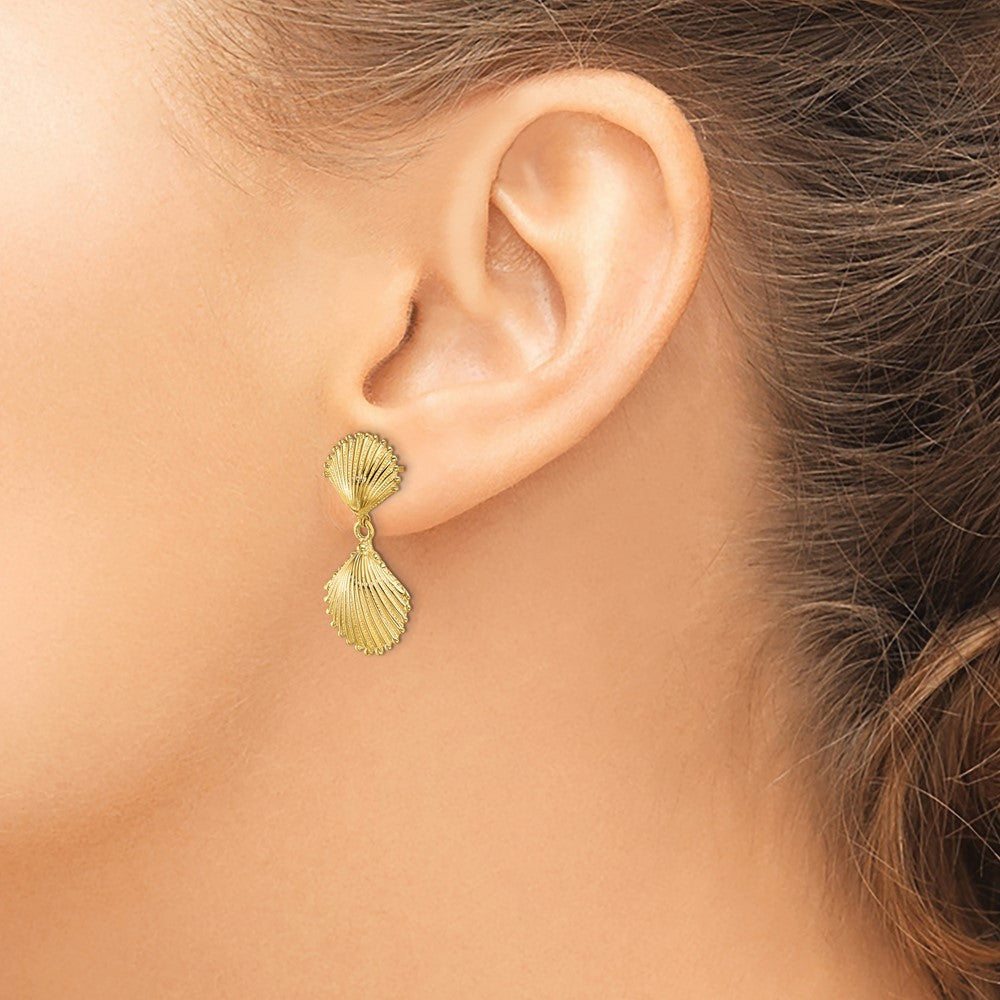 14k Yellow Gold Polished Scallop Shell Dangle Earrings