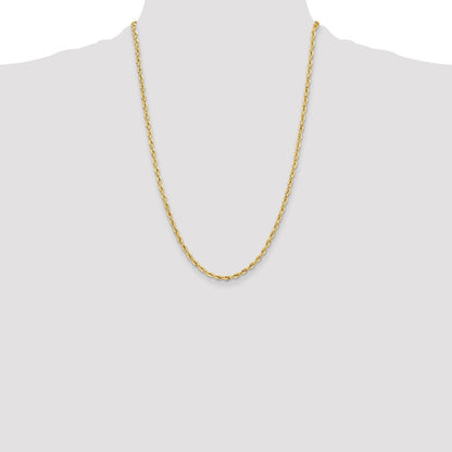 14k Yellow Gold 3.5mm Semi-Solid Rope Chain Necklace 24"