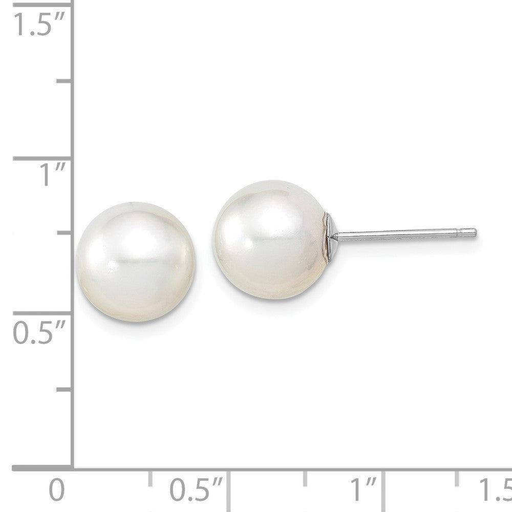 14k White Gold 10mm White Round South Sea Saltwater Cultured Pearl Stud Earrings