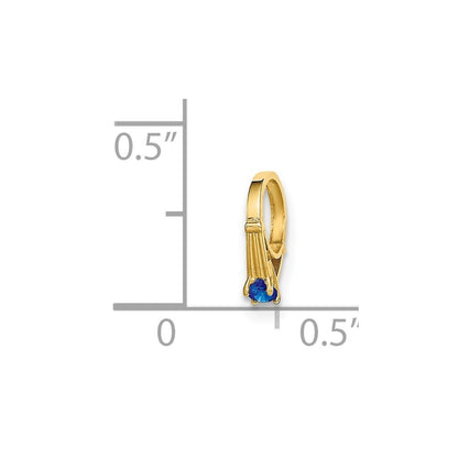 14k Yellow Gold 3D Ring with Dark Blue Glass Stone Charm Pendant