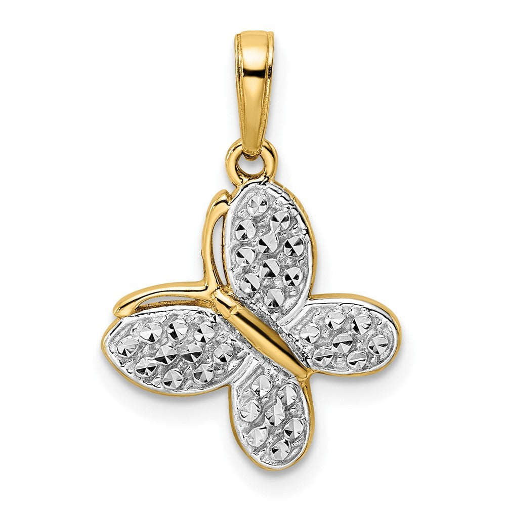 14k Yellow Gold and White Rhodium Diamond-cut Fancy Butterfly Pendant