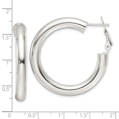 Sterling Silver Polished 35x5mm Omega Back Round Hoop Earrings