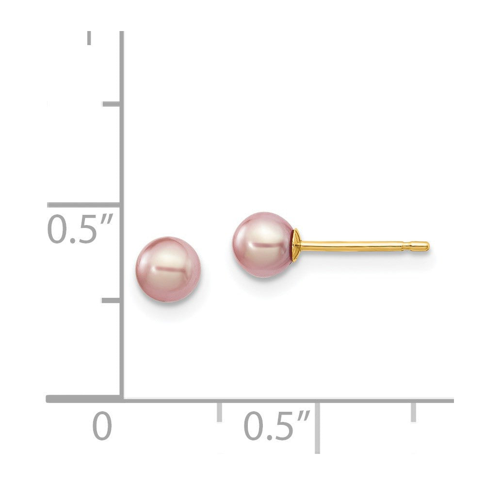 14k Yellow Gold 4-5mm Purple Round Freshwater Cultured Pearl Stud Earrings