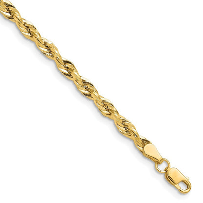 14k Yellow Gold 3.5mm Semi-Solid Rope Chain Necklace 22"