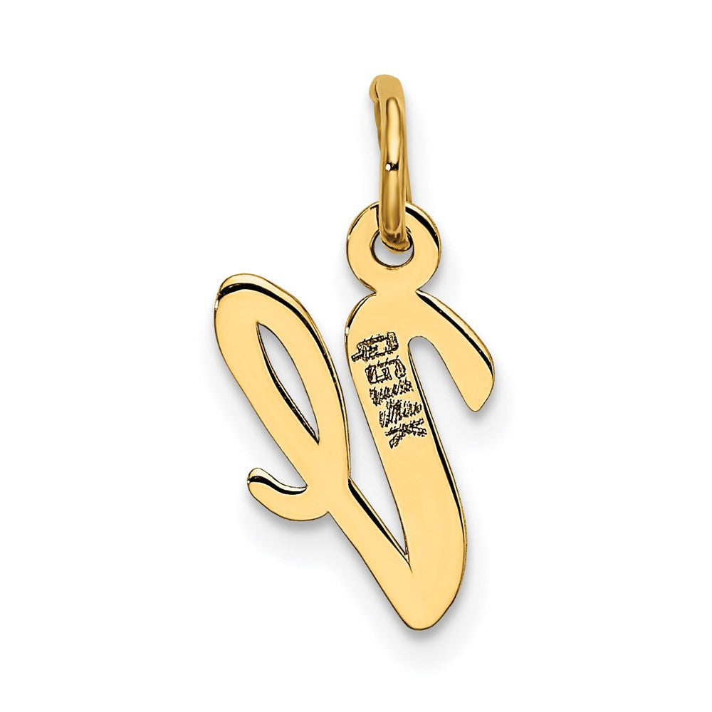 14k Yellow Gold Small Script Letter V Initial Charm Pendant