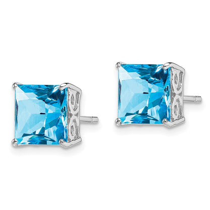 Sterling Silver Rhodium-plated Blue Topaz Stud Earrings