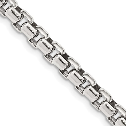 Sterling Silver Antiqued 5.2mm Round Box Chain Necklace 16"
