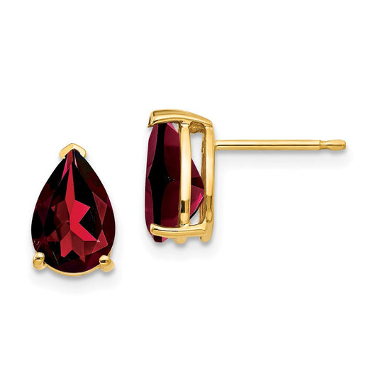 14k Yellow Gold 9x6mm Pear Garnet Stud Earrings