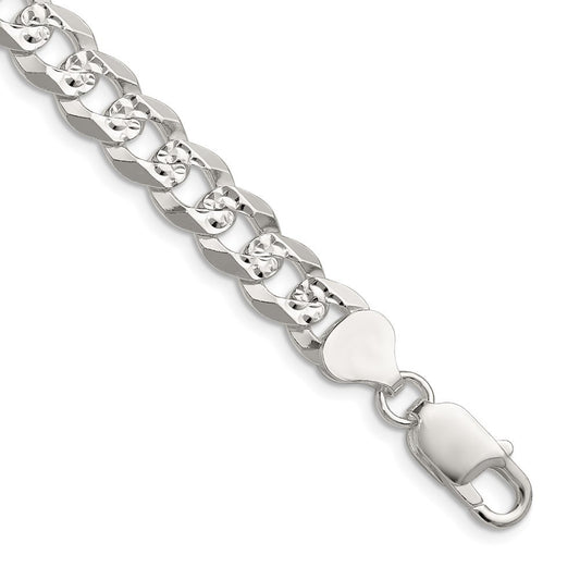 Sterling Silver 8.25mm Flat Diamond-Cut Pave Curb Chain Necklace 18"