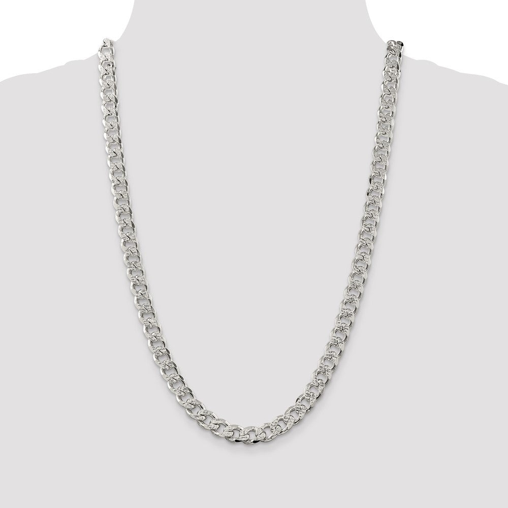 Sterling Silver 9.3mm Pav� Curb Chain Necklace 26"