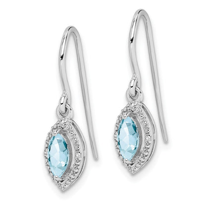 Sterling Silver Rhodium-plated Diamond and Aquamarine Dangle Earrings