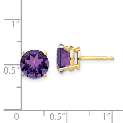 14k Yellow Gold 8mm Amethyst Stud Earrings