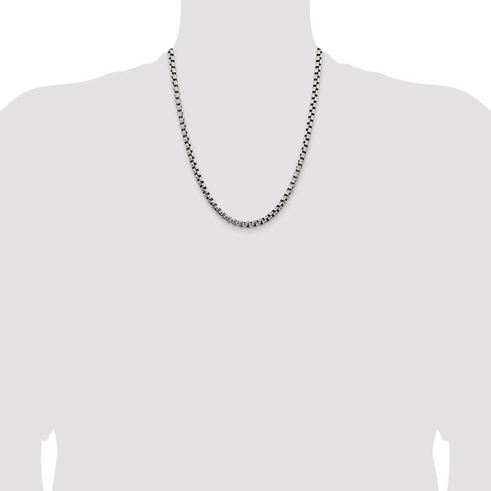 Sterling Silver Antiqued 5.2mm Round Box Chain Necklace 22"