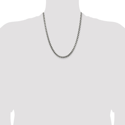 Sterling Silver Antiqued 5.2mm Round Box Chain Necklace 22"