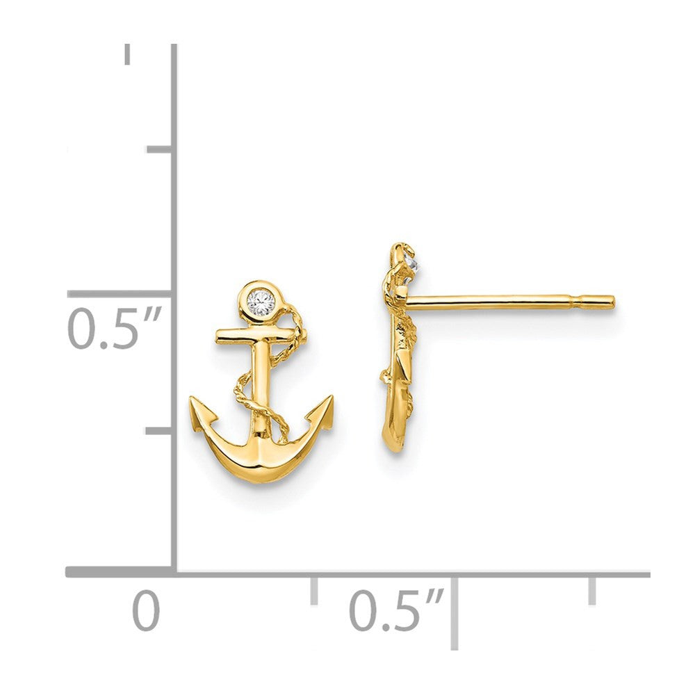 14k Yellow Gold CZ Children's Anchor Button Stud Earrings
