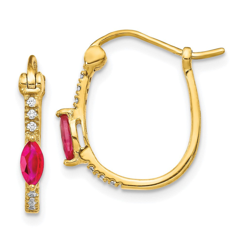 14k Yellow Gold 1/20ct Diamond and Ruby Hinged Hoop Earrings