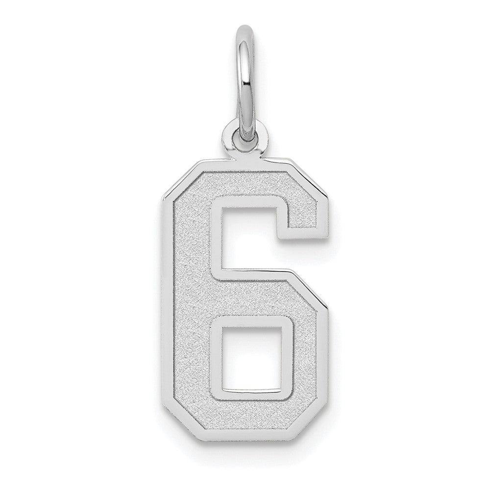 14k White Gold Medium Satin Number 6 Charm Pendant