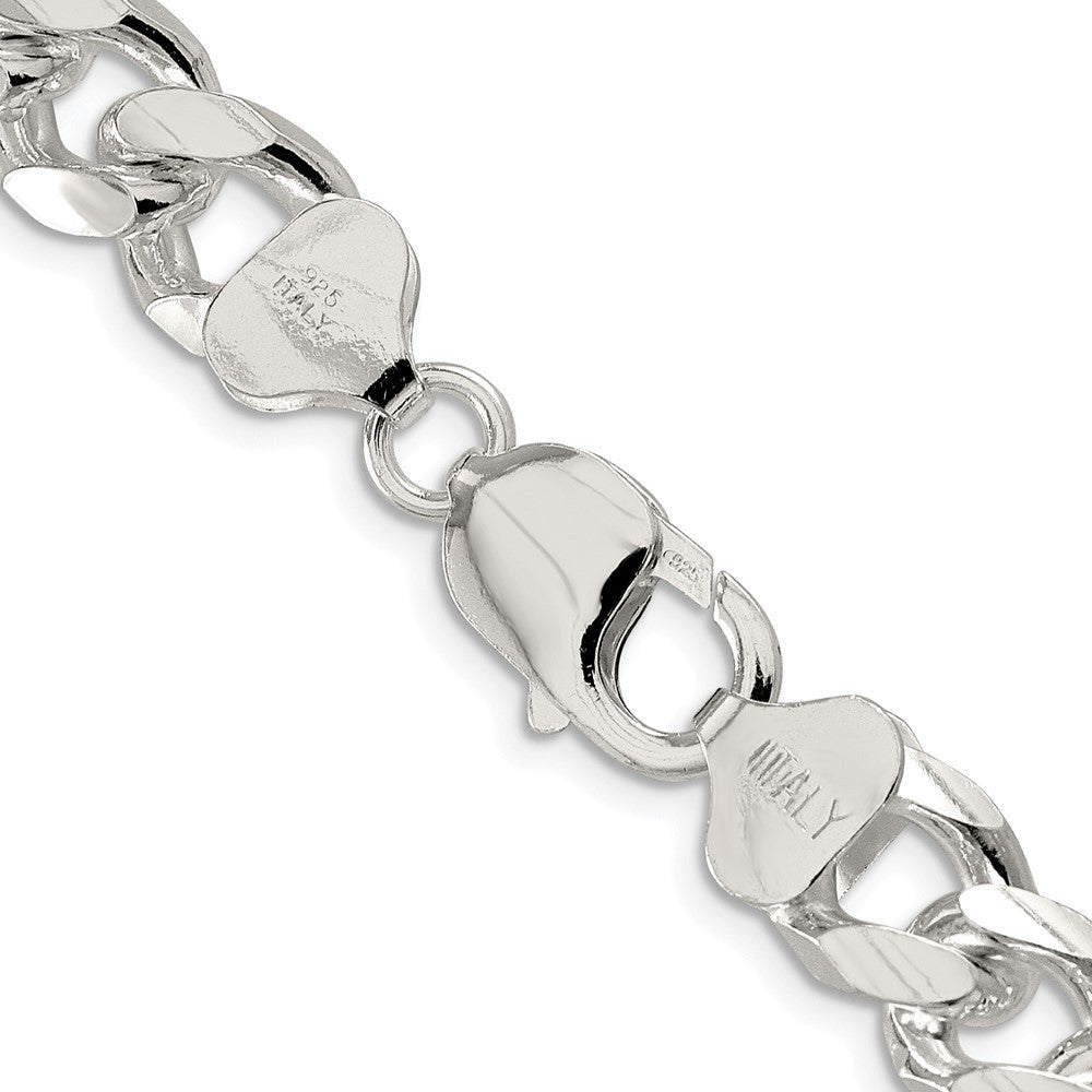Sterling Silver 10.5mm Domed w/ Side Diamond-Cut Curb Chain Necklace 24"