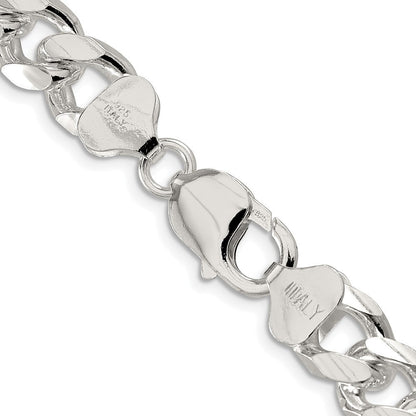 Sterling Silver 10.5mm Domed w/ Side Diamond-Cut Curb Chain Necklace 24"