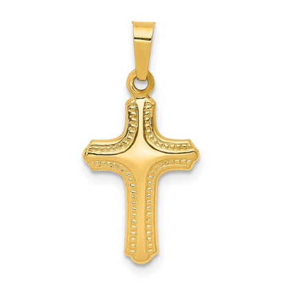 14k Yellow Gold Polished and Textured Cross Pendant