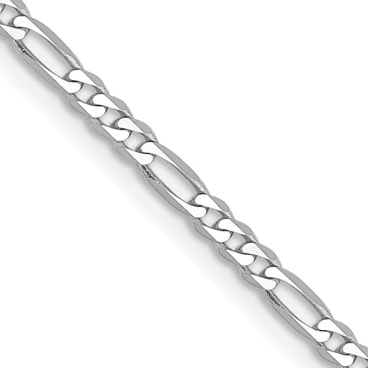 14K White Gold 2.25mm Flat Figaro with Lobster Clasp Chain Necklace 24"