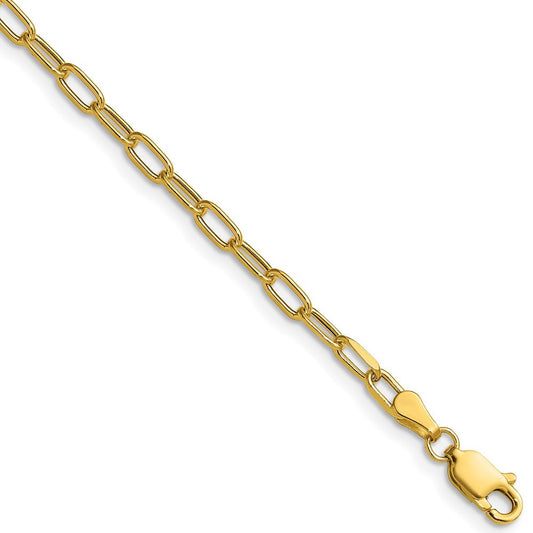 14k Yellow Gold 3.0mm Semi-Solid Beveled Paperclip Chain Necklace 26"