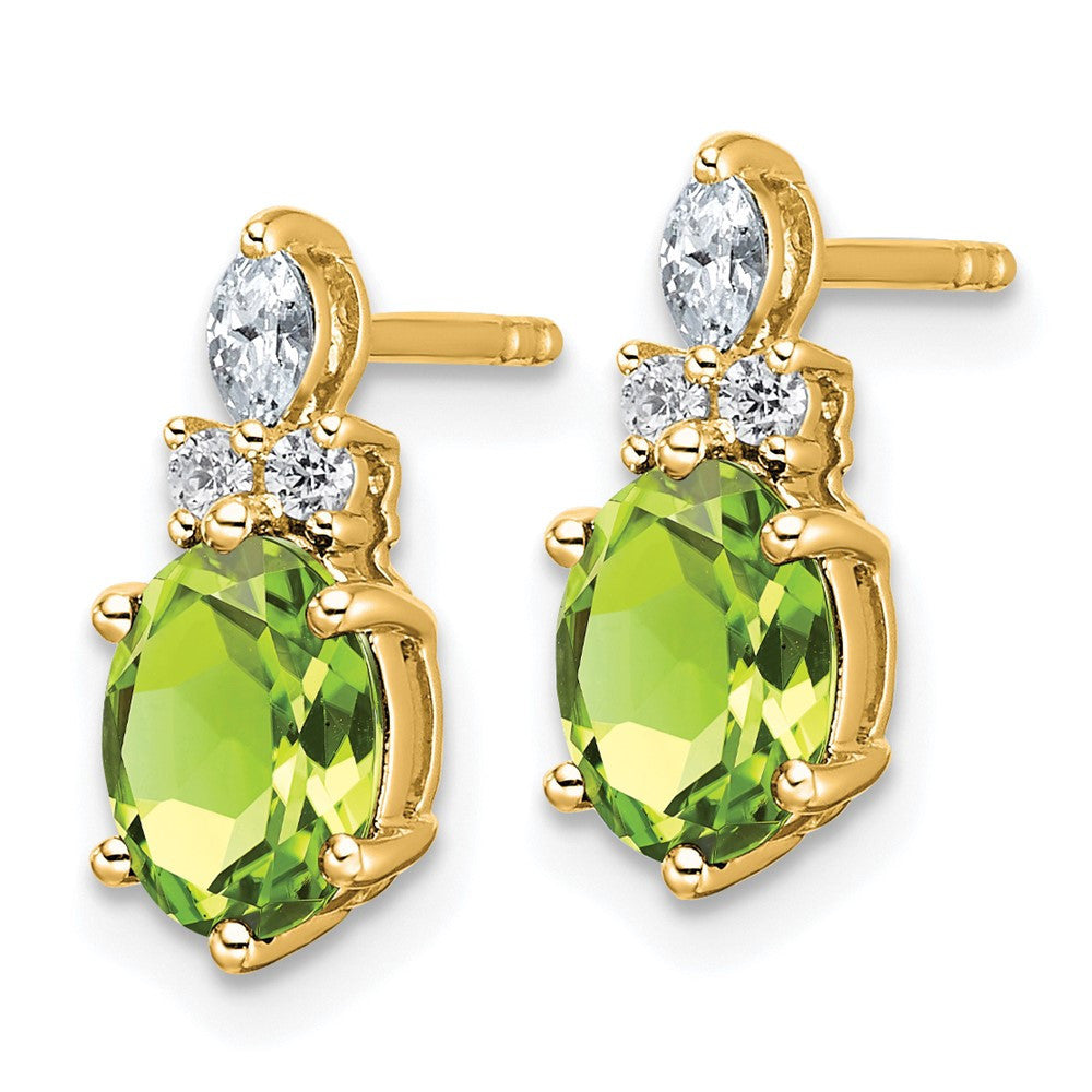 14k Yellow Gold Polished Diamond and Peridot Twisted Drop & Dangle Earrings