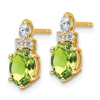 14k Yellow Gold Polished Diamond and Peridot Twisted Drop & Dangle Earrings