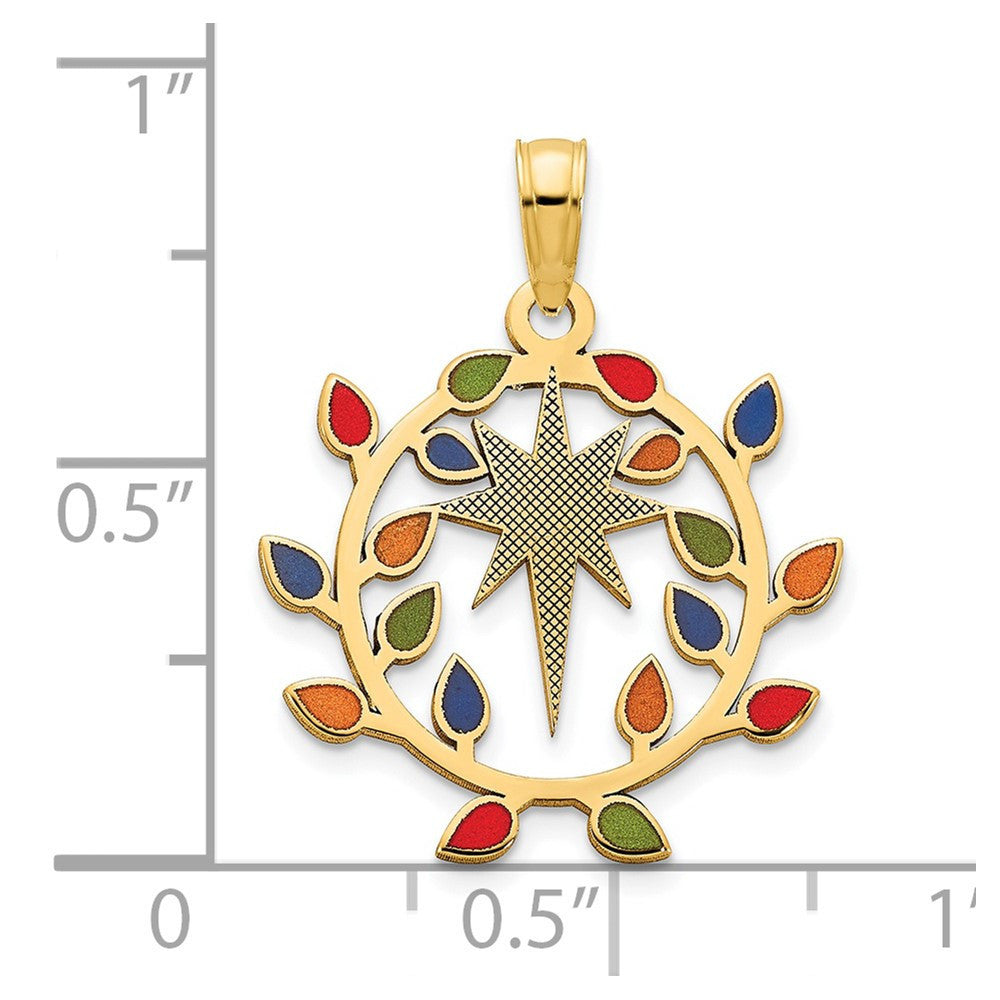 14k Yellow Gold Epoxy Christmas Lights and North Star Pendant