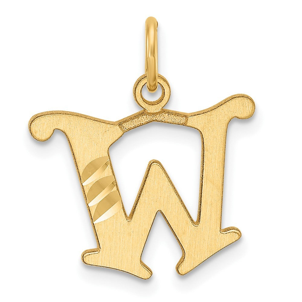 14k Yellow Gold Diamond-cut Letter W Initial Charm Pendant